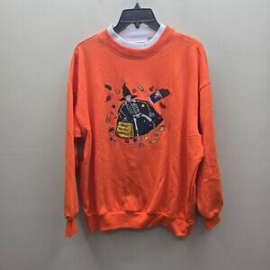 VTG 90's Basic Editions Halloween Skeleton Embroidered Sweatshirt SZ Large Y2K